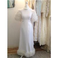 Maribella - True Vintage Wedding Dress White/Ivory Cotton Drill and Glamorous Feather Detailing - Ha