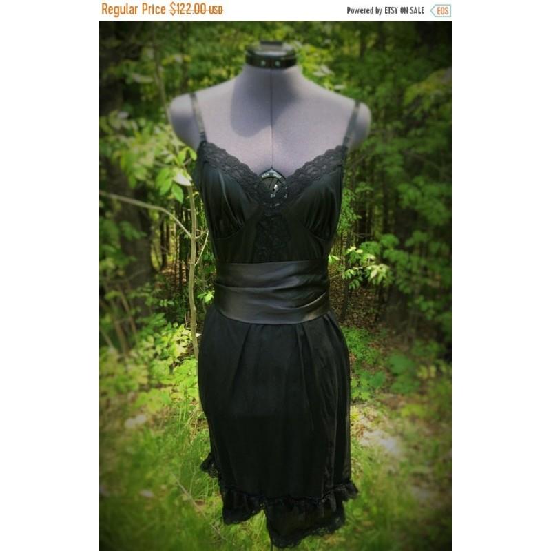 My Stuff, WINTER SALE Black vintage lace and silk chiffon bridesmaid dress, boho bridesmaid dress -