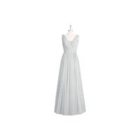 Silver Azazie Ellen - Floor Length Chiffon And Lace V Back V Neck Dress - Charming Bridesmaids Store
