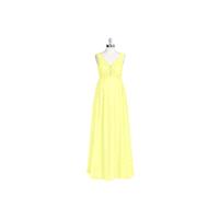 Daffodil Azazie Madison - V Neck Chiffon Back Zip Stretch Knit Floor Length Dress - Simple Bridesmai