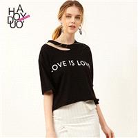 Must-have Vogue Printed Hollow Out Alphabet Summer T-shirt - Bonny YZOZO Boutique Store