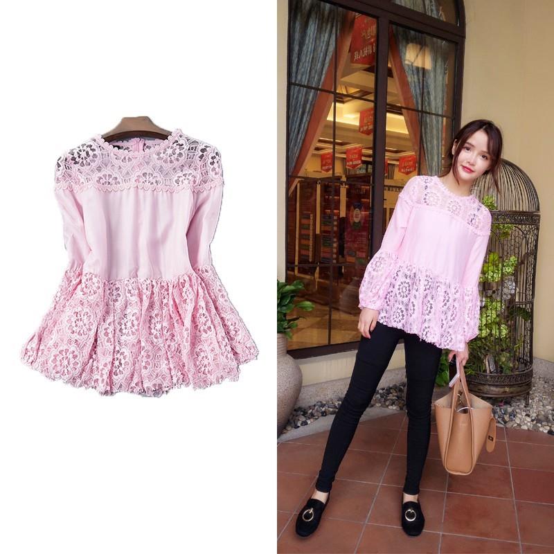 wedding, Sweet Split Front Long Sleeves Lace Summer Girlish T-shirt Top - Discount Fashion in beenon