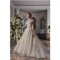 Ivy by  Bridals - Ivory  White  Champagne Lace Illusion back Floor Plunge  Straps  V-Neck Ballgown W