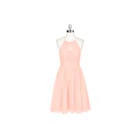 Coral Azazie Lyric - Chiffon And Lace Halter Knee Length Illusion - Charming Bridesmaids Store