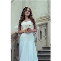 Romantic A-line wedding dress with 3-D applique  . - Hand-made Beautiful Dresses|Unique Design Cloth