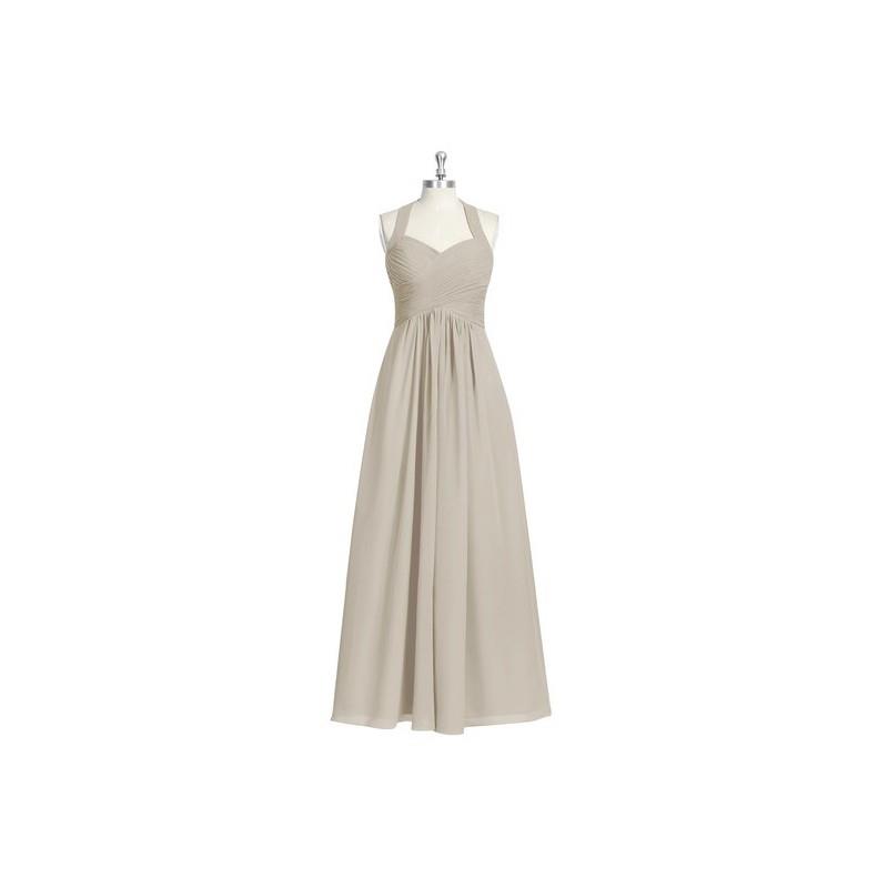 My Stuff, Taupe Azazie Savannah - Bow/Tie Back Halter Floor Length Chiffon Dress - Charming Bridesma