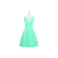 Turquoise Azazie Kaya - Chiffon Back Zip Boatneck Knee Length Dress - Charming Bridesmaids Store
