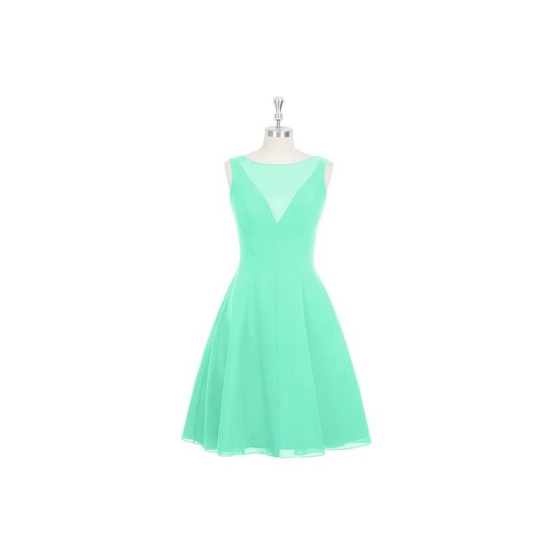 My Stuff, Turquoise Azazie Kaya - Chiffon Back Zip Boatneck Knee Length Dress - Charming Bridesmaids