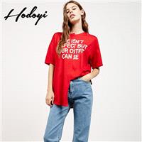 2017 summer new women's fashion simple letters printed irregularly casual short sleeve t-shirt - Bon