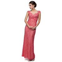 Dancing Queen - Laced Cap Sleeve Scoop Neck Column Dress 8880 - Designer Party Dress & Formal Gown