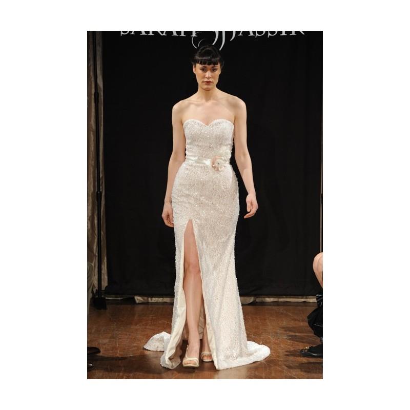 My Stuff, Sarah Jassir - Spring 2013 - Lola Strapless Beaded Sheath Wedding Dress with High Front Sl