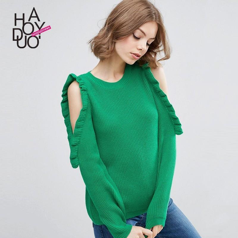My Stuff, School Style Sweet Hollow Out Agaric Fold One Color Fall Sweater - Bonny YZOZO Boutique St