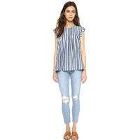 Oversized Scoop Neck White Blue Casual Stripped T-shirt Top - Bonny YZOZO Boutique Store