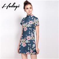 Flower printed a word dress elegant fashion in summer 2017 new slim dress Yu - Bonny YZOZO Boutique