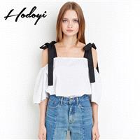Oversized Vogue Sweet Bow Slimming Bateau 1/2 Sleeves Summer Blouse Strappy Top Top - Bonny YZOZO Bo