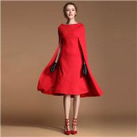 Vintage Bateau Trendy Red Midi Dress Puncho Coat Dress Shawl - Bonny YZOZO Boutique Store