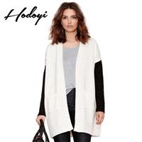 Oversized Vogue Simple Split Front Solid Color Hollow Out Black & White Fall Casual 9/10 Sleeves Swe