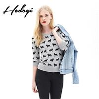 Vogue Simple Printed Slimming Scoop Neck Jersey Animals Fall 9/10 Sleeves Sweater - Bonny YZOZO Bout