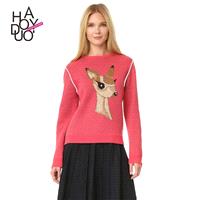Vogue Printed Scoop Neck Long Sleeves Cartoon Deer Knitted Sweater Sweater - Bonny YZOZO Boutique St