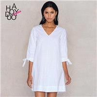 Must-have Oversized Simple V-neck 3/4 Sleeves Summer Dress - Bonny YZOZO Boutique Store