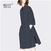 Oversized Split A-line Polo Collar 3/4 Sleeves Cotton Blouse Dress - Bonny YZOZO Boutique Store