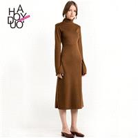 Vogue Slimming High Neck Long Sleeves One Color Dress - Bonny YZOZO Boutique Store