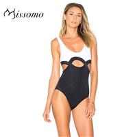 Vogue Sexy Open Back Split Front Solid Color Hollow Out Sleeveless Black & White Swimsuit - Bonny YZ