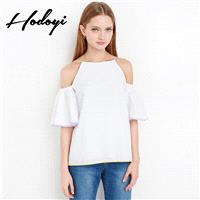 Fall 2017 new ladies stylish new strapless trumpet sleeves t shirt - Bonny YZOZO Boutique Store