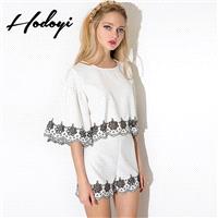 Vogue Embroidery Hollow Out High Waisted White Spring Short - Bonny YZOZO Boutique Store