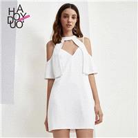 Vogue Sexy Simple Attractive Hollow Out Off-the-Shoulder One Color Summer Dress - Bonny YZOZO Boutiq