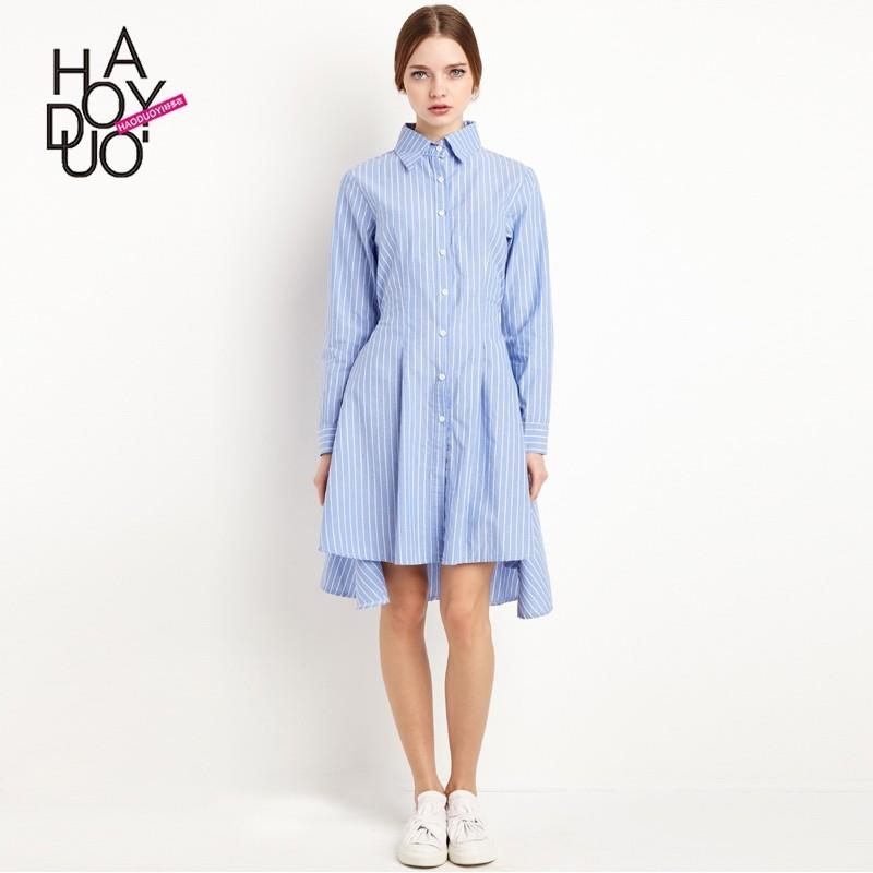 My Stuff, School Style Sweet Solid Color Fall 9/10 Sleeves Stripped Dress - Bonny YZOZO Boutique Sto