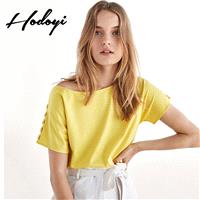 School Style Must-have Vogue Sweet Hollow Out Scoop Neck One Color Fall Short Sleeves T-shirt - Bonn