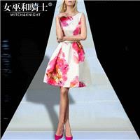 2017 summer styles temperament slim elegant slim sleeveless print dress women's clothing - Bonny YZO