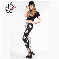 Printed Solid Color Slimming Star Flexible Tight Long Trouser - Bonny YZOZO Boutique Store