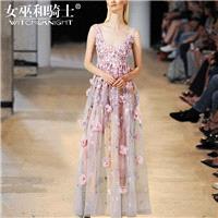 Embroidery Beading Slimming V-neck Sleeveless Trail Dress High Waisted Summer Fancy Dress - Bonny YZ