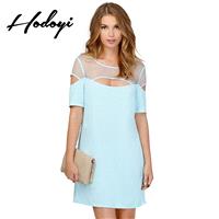 Must-have Vogue Sexy Seen Through Split Front Hollow Out Scoop Neck Tulle One Color Fall Dress - Bon