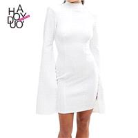 Ladies fall 2017 new stylish backless low neck Bell sleeve dress - Bonny YZOZO Boutique Store