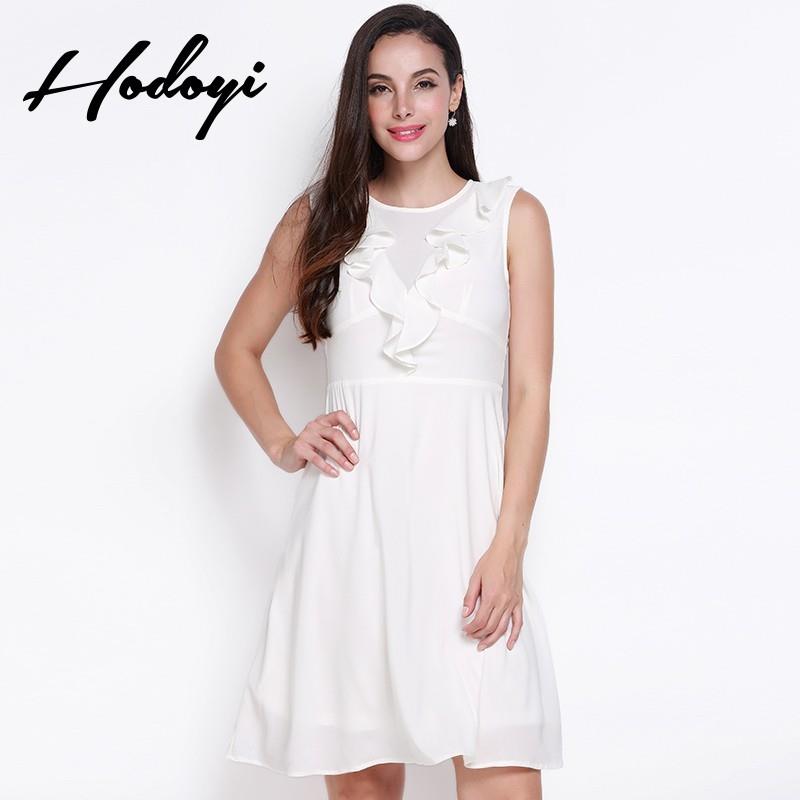 My Stuff, Vogue Sweet Split Front Slimming Sleeveless High Waisted One Color Fall Frilled Dress - Bo