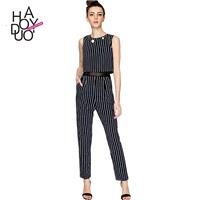 Must-have Vogue Simple Solid Color Slimming Sleeveless Fall Stripped Jumpsuit - Bonny YZOZO Boutique