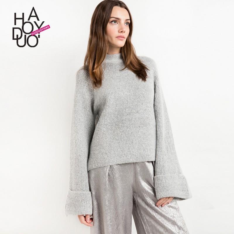 My Stuff, Must-have Vogue Simple Flare Sleeves High Neck One Color Sweater - Bonny YZOZO Boutique St