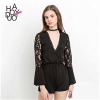 2017 summer dress New Sexy deep V perspective hook lace splicing jumpsuit - Bonny YZOZO Boutique Sto