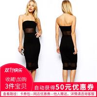 Sexy Seen Through Split Front Slimming Off-the-Shoulder Tulle One Color Breast Wrap Backpack Dress -