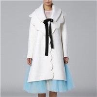 2017 spring new bow petal collar long sleeves side slit white woolen coat jacket women - Bonny YZOZO