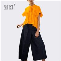 Plus Size loose wide leg pants two piece set 2017 summer New Women's short-sleeved casual fashion su