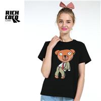 Oversized Vogue Student Style Printed Scoop Neck Bear Summer Cute Casual Short Sleeves T-shirt Top -