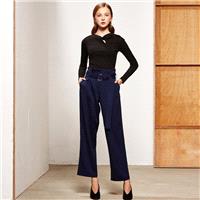 Autumn new vintage flower side waist casual straight leg pants, wide leg pants with ring belt 8036 -