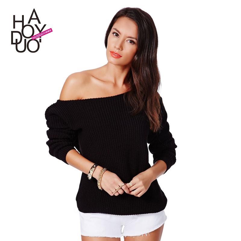 My Stuff, Must-have Oversized Sexy One-Shoulder Off-the-Shoulder One Color Knitted Sweater Sweater -