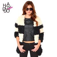 Fall and winter color stitching without a leading slash Pocket clasp closure fur coats jackets - Bon
