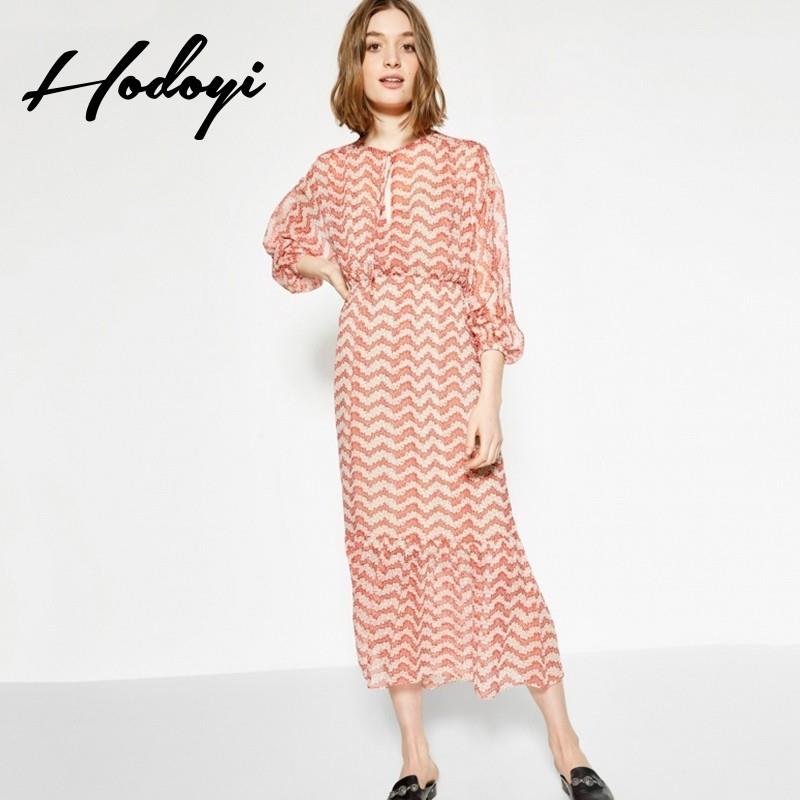 My Stuff, Vogue Simple Seen Through Printed Hollow Out Bishop Sleeves Summer Tie Casual Dress - Bonn