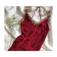 Split Open Back Beach Attractive V-neck Red Beach Dress Strappy Top Dress - Bonny YZOZO Boutique Sto